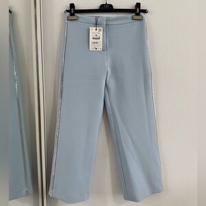 Zara Blue Ankle Cropped Pants Modern Minimalist